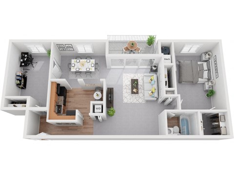 Floor plan for 1 bed, 1 bath, 983 sqft